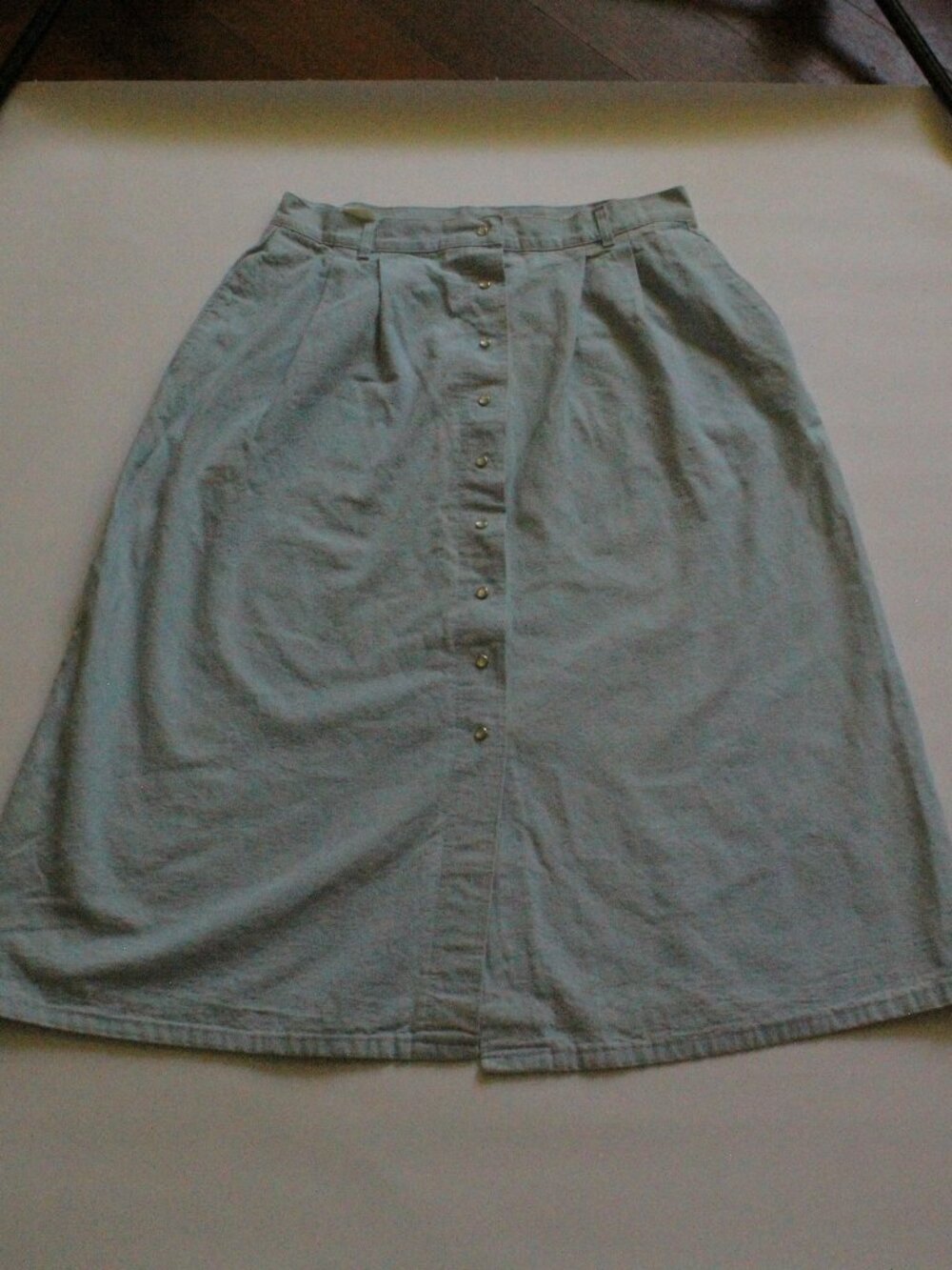 Vintage Denim Skirt Pleated Button Up Light Blue Midi Zac Sport 15 Made in USA